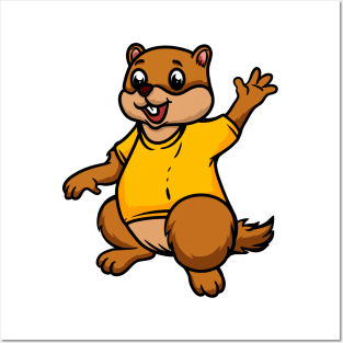 Cute Anthropomorphic Human-like Cartoon Character Marmot in Clothes Posters and Art